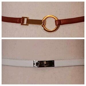 2 Belts Linda Allard Ellen Tracy Bronze Gold Leather & Unbranded White Silver